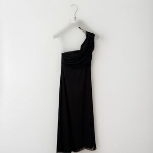 Jim Hjelm Vintage Black‎ one Shoulder  Ruffle Rousing Full Length Dress size 8